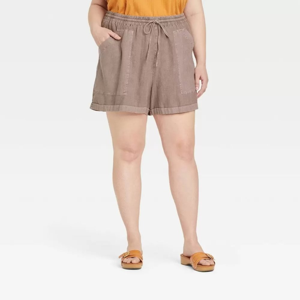 Universal Thread Taupe Drawstring Linen-Blend Shorts NWT 4X
